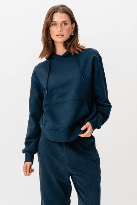 Schwerer Kapuzenpullover – Heather Navy - Image 5