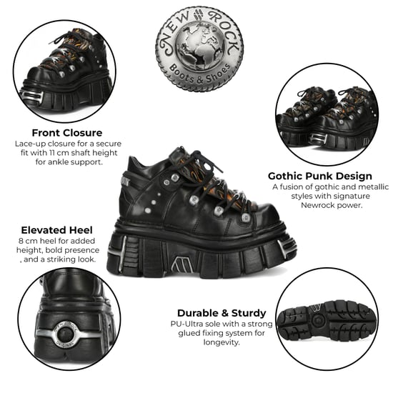 New Rock M-106N-C86 Gothic-Stiefeletten aus schwarzem Flammenleder mit Plateau - Image 2