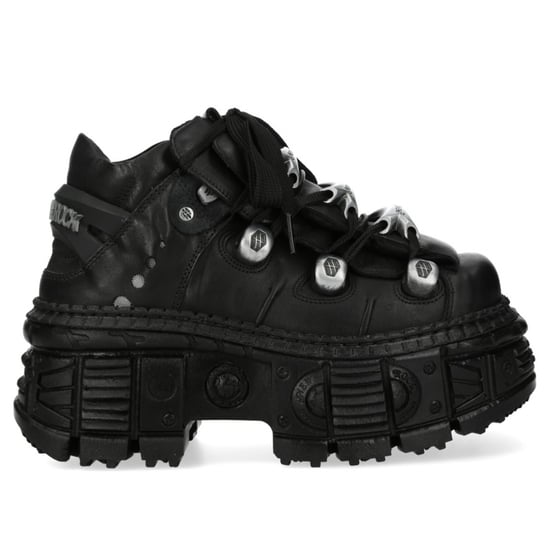 New Rock M-OVERZ106B-C1 Gothic-Stiefeletten aus klobigem schwarzem Leder im Metallic-Look - Image 1