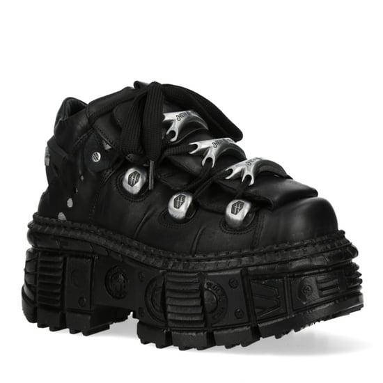 New Rock M-OVERZ106B-C1 Gothic-Stiefeletten aus klobigem schwarzem Leder im Metallic-Look - Image 4