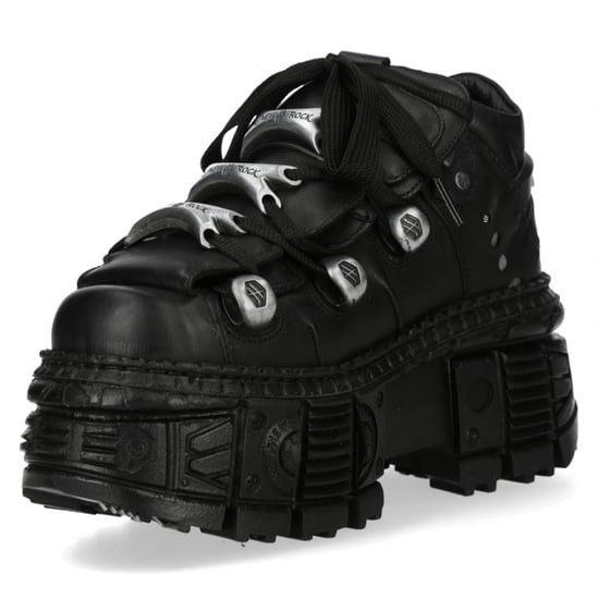 New Rock M-OVERZ106B-C1 Gothic-Stiefeletten aus klobigem schwarzem Leder im Metallic-Look - Image 6