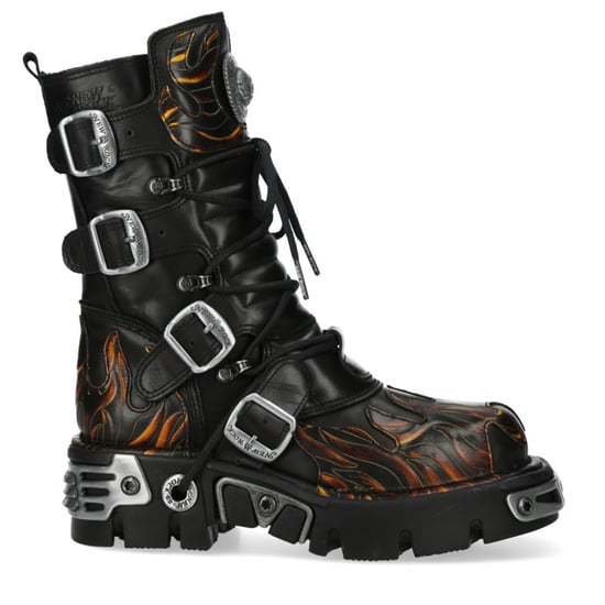 New Rock M-591-C58 Halbhohe Gothic-Stiefel aus schwarzem Flammenleder mit Metallic-Effekt - Image 1