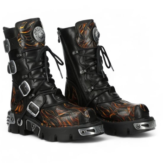 New Rock M-591-C58 Halbhohe Gothic-Stiefel aus schwarzem Flammenleder mit Metallic-Effekt - Image 3