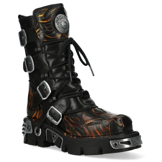 New Rock M-591-C58 Halbhohe Gothic-Stiefel aus schwarzem Flammenleder mit Metallic-Effekt - Image 4