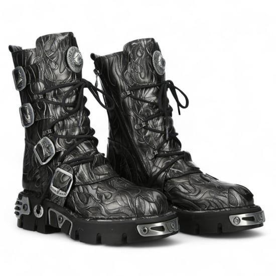 New Rock M-591-C63 Halbhohe Gothic-Stiefel aus schwarzem Stahlleder mit Metallic-Effekt - Image 3