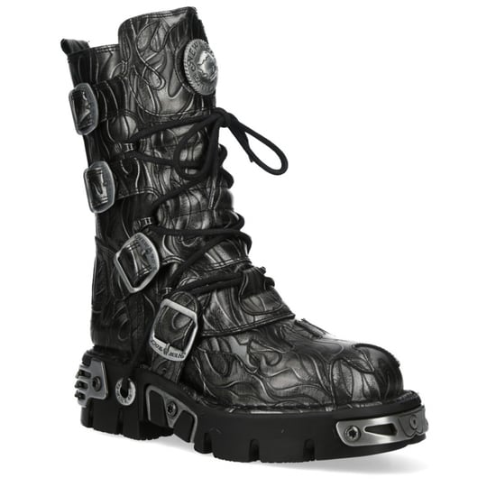 New Rock M-591-C63 Halbhohe Gothic-Stiefel aus schwarzem Stahlleder mit Metallic-Effekt - Image 4