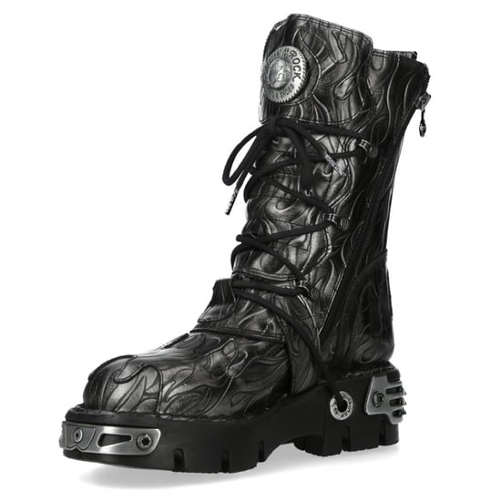 New Rock M-591-C63 Halbhohe Gothic-Stiefel aus schwarzem Stahlleder mit Metallic-Effekt - Image 6