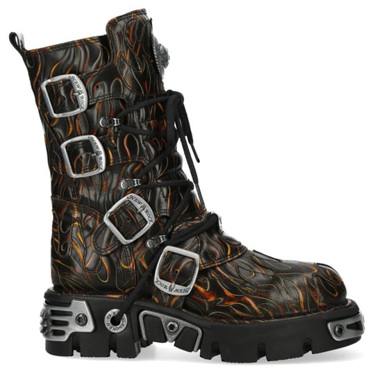 New Rock M-591-C62 Halbhohe Gothic-Stiefel aus schwarzem Flammenleder mit Metallic-Effekt - Image 1