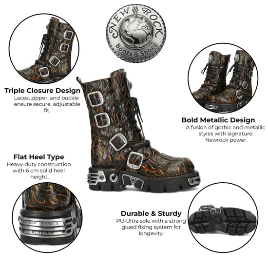New Rock M-591-C62 Halbhohe Gothic-Stiefel aus schwarzem Flammenleder mit Metallic-Effekt - Image 2