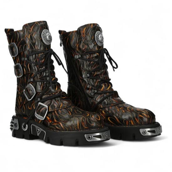 New Rock M-591-C62 Halbhohe Gothic-Stiefel aus schwarzem Flammenleder mit Metallic-Effekt - Image 3