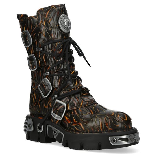 New Rock M-591-C62 Halbhohe Gothic-Stiefel aus schwarzem Flammenleder mit Metallic-Effekt - Image 4