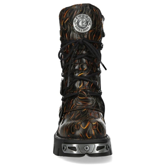 New Rock M-591-C62 Halbhohe Gothic-Stiefel aus schwarzem Flammenleder mit Metallic-Effekt - Image 5