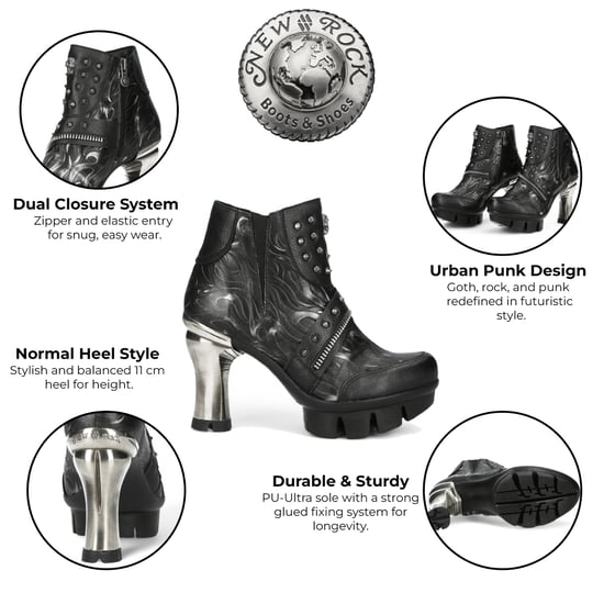New Rock Damen NEOPUNK001-C19 Schwarze Gothic-Stiefeletten aus Punk-Leder mit Absatz - Image 2