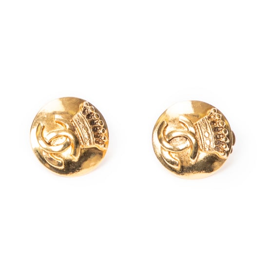 CC Crown Round Clip On Earrings Ohrringe - Image 1