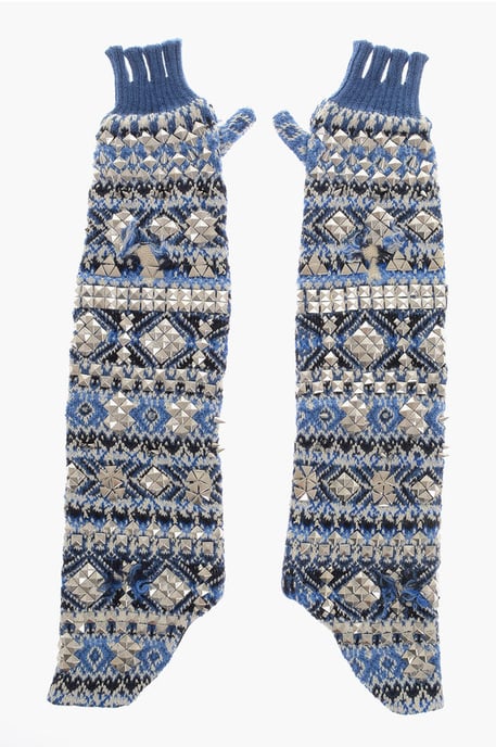 Gestrickte fingerlose, warme Handschuhe mit Nieten in Azzurro, Bianco, Blu, Multicolor - Image 1