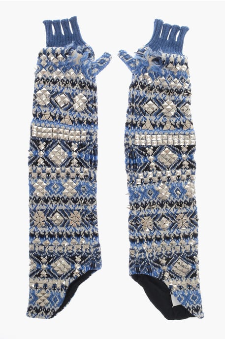 Gestrickte fingerlose, warme Handschuhe mit Nieten in Azzurro, Bianco, Blu, Multicolor - Image 3