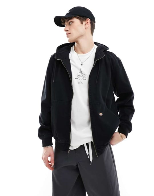 Dickies – Ungefütterte Kapuzenjacke aus Duck Canvas in verwaschenem Schwarz - Image 1