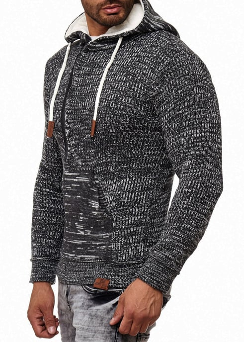 1/2 Zip Grobstrick Slim Fit Kapuzen-Pullover - Image 3