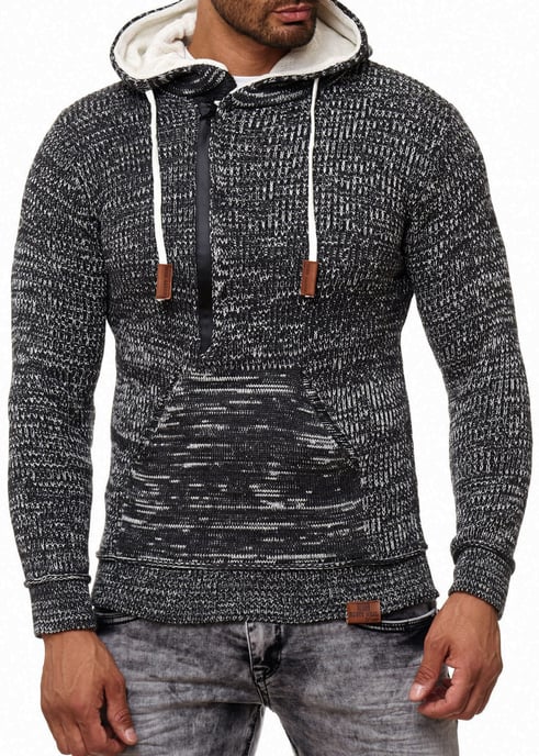 1/2 Zip Grobstrick Slim Fit Kapuzen-Pullover - Image 4