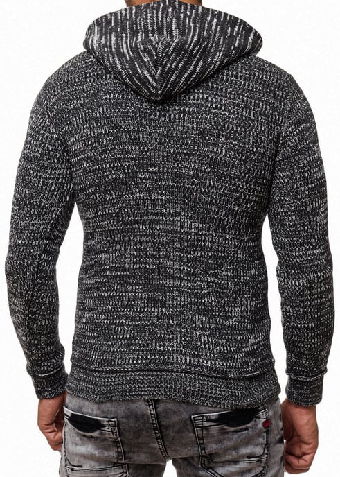 1/2 Zip Grobstrick Slim Fit Kapuzen-Pullover - Image 5