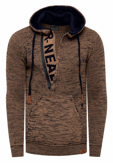 1/2 Zip Grobstrick Slim Fit Kapuzen-Pullover - Image 1