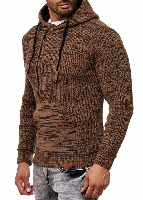 1/2 Zip Grobstrick Slim Fit Kapuzen-Pullover - Image 3