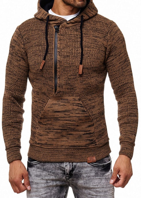 1/2 Zip Grobstrick Slim Fit Kapuzen-Pullover - Image 4