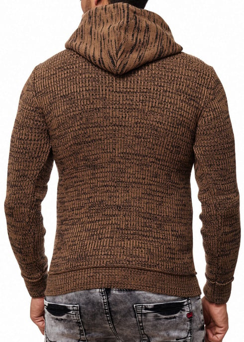 1/2 Zip Grobstrick Slim Fit Kapuzen-Pullover - Image 5