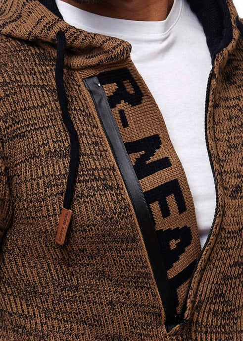 1/2 Zip Grobstrick Slim Fit Kapuzen-Pullover - Image 6