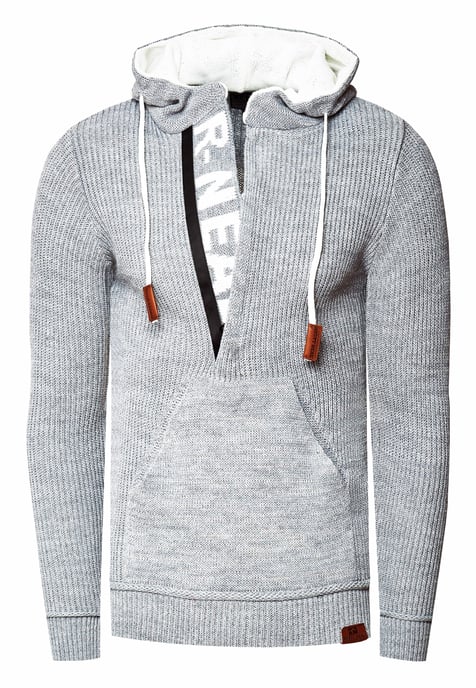 1/2 Zip Grobstrick Slim Fit Kapuzen-Pullover - Image 1