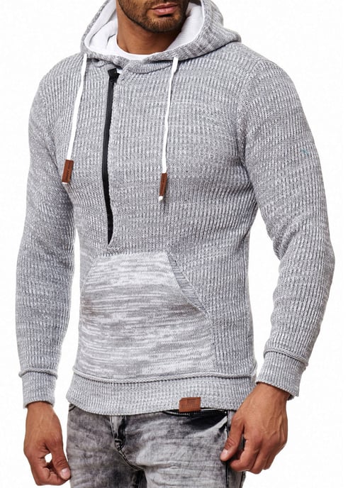 1/2 Zip Grobstrick Slim Fit Kapuzen-Pullover - Image 3