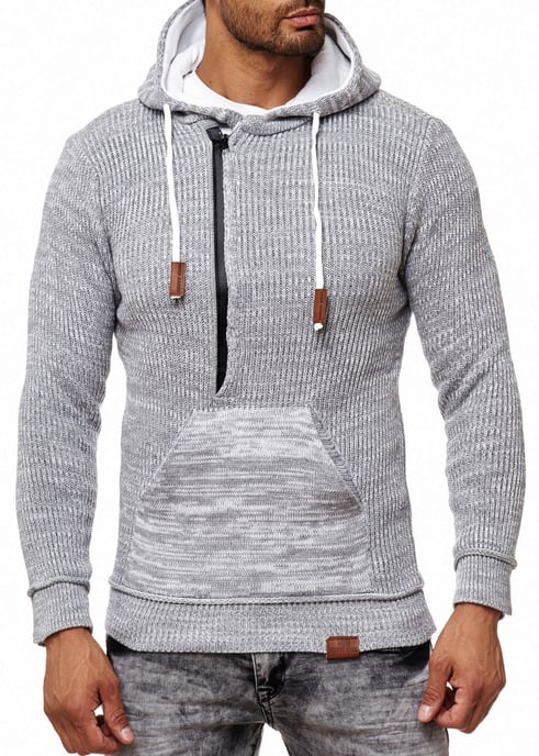 1/2 Zip Grobstrick Slim Fit Kapuzen-Pullover - Image 4