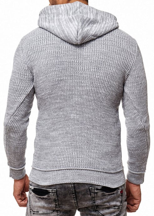 1/2 Zip Grobstrick Slim Fit Kapuzen-Pullover - Image 5