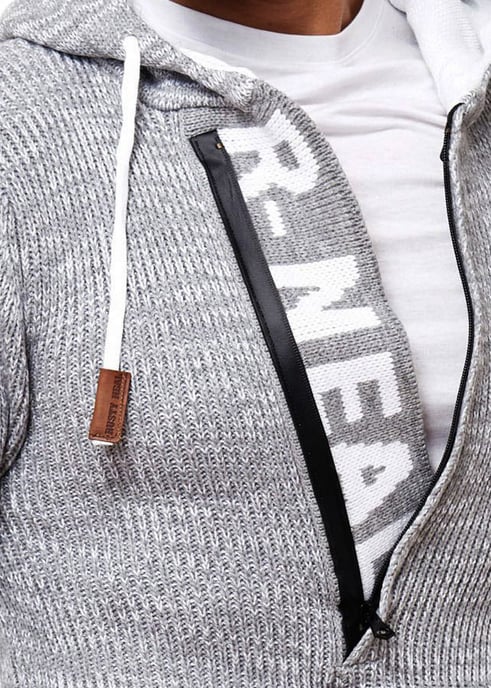 1/2 Zip Grobstrick Slim Fit Kapuzen-Pullover - Image 6
