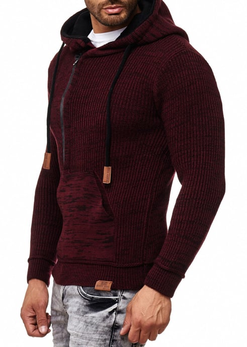 1/2 Zip Grobstrick Slim Fit Kapuzen-Pullover - Image 3