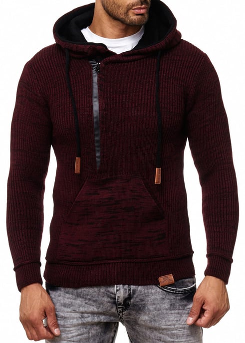 1/2 Zip Grobstrick Slim Fit Kapuzen-Pullover - Image 4