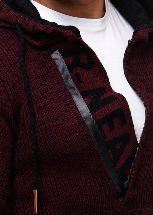 1/2 Zip Grobstrick Slim Fit Kapuzen-Pullover - Image 6