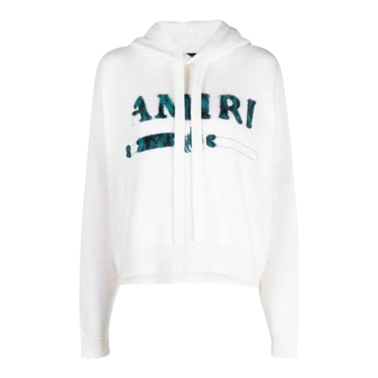 Amiri Leopard MA Bar Logo Weißer Strickhoodie - Image 1