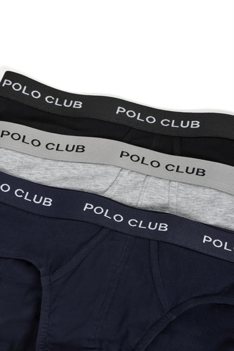 Slips im Dreierpack schwarz, grau und marineblau mit Polo Club Logo-Detail - Image 2