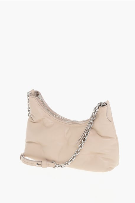 MM11 GLAM SLAM Hobo-Tasche aus gestepptem Leder mit Kettenschulter in Pink - Image 2