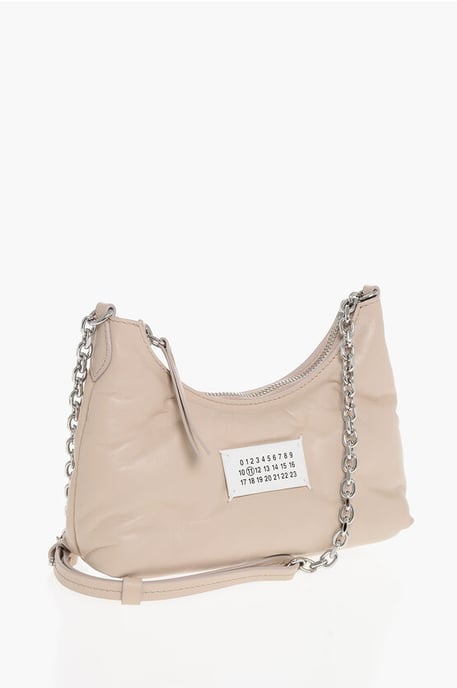 MM11 GLAM SLAM Hobo-Tasche aus gestepptem Leder mit Kettenschulter in Pink - Image 3