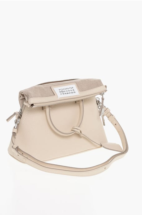 MM11 5AC-Tasche aus strukturiertem Leder mit Canvas-Detail in Beige - Image 3