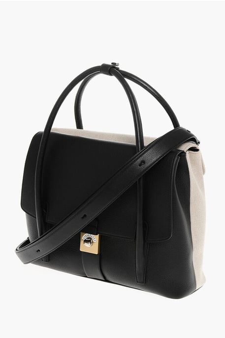 Tragetasche aus Canvas und Leder mit verstellbarem Schultergurt in Schwarz - Image 3