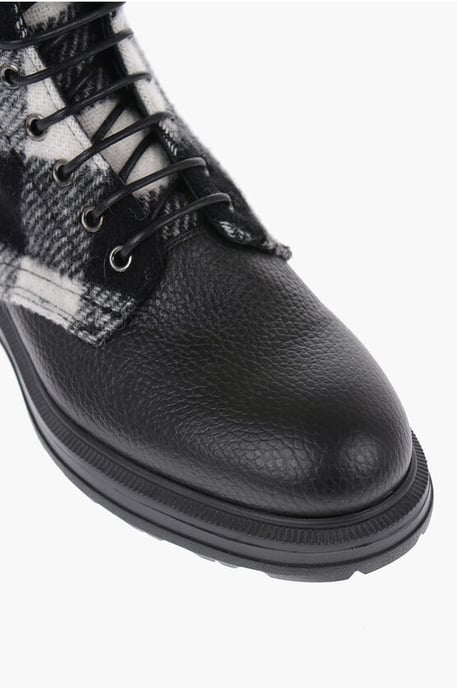 Buffalo Kampfstiefel aus karierter Wolle und strukturiertem Leder in Schwarz und Weiß - Image 4