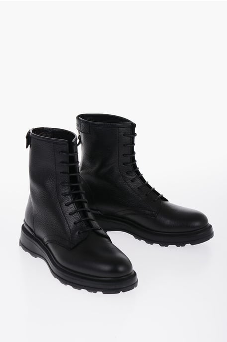 Strukturierter Leder-Arbeitsstiefel mit Reißverschluss in Schwarz - Image 1