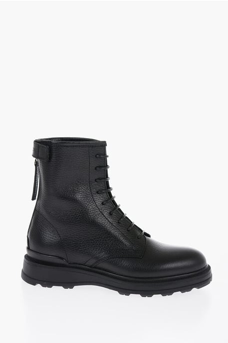 Strukturierter Leder-Arbeitsstiefel mit Reißverschluss in Schwarz - Image 3