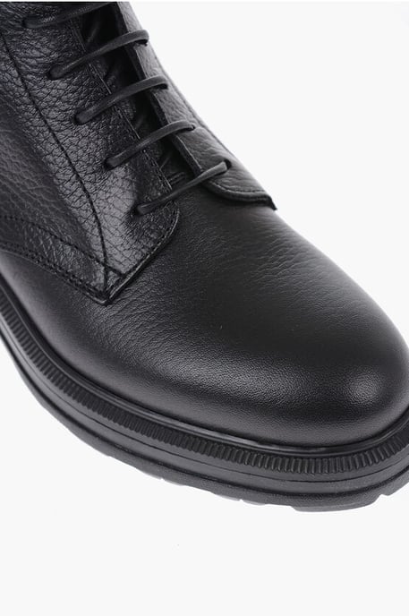 Strukturierter Leder-Arbeitsstiefel mit Reißverschluss in Schwarz - Image 4