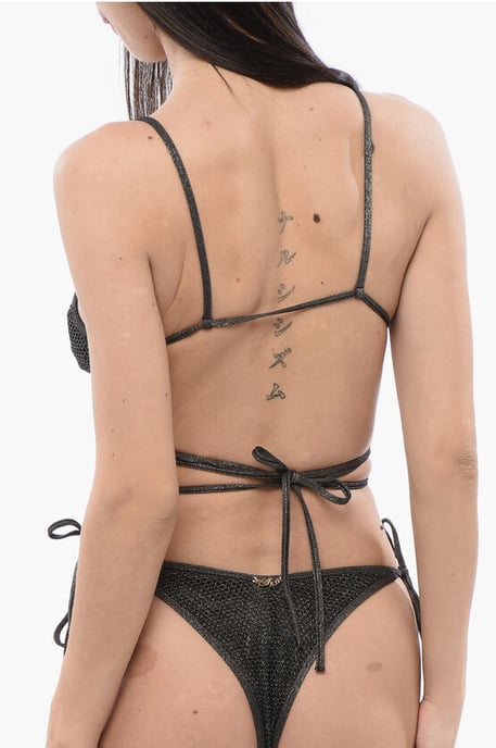 Lurex-Bikini-Triangel mit Criss-Cross-Schnürung in Grün - Image 2