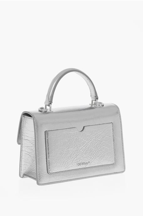 Metallic-Lederhandtasche mit abnehmbarem Schultergurt in Silber - Image 2