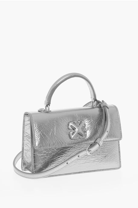 Metallic-Lederhandtasche mit abnehmbarem Schultergurt in Silber - Image 3